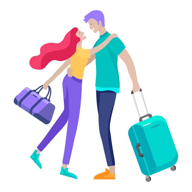 情侣旅游出差行旅箱卡通图片下载