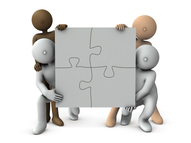 世界各地的人们一起努力解决问题的形象。白色背景。3 d渲染。图片下载