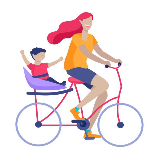 骑车骑自行车双人单车亲子车小孩妈妈卡通图片下载