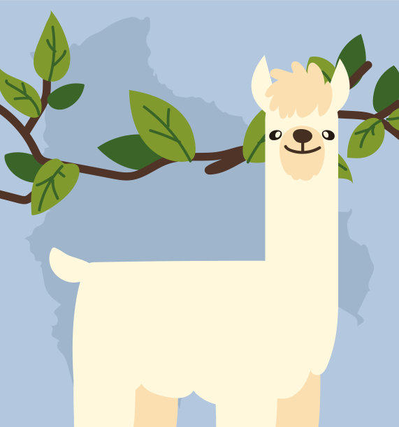 白色的美洲驼和树枝图片下载
