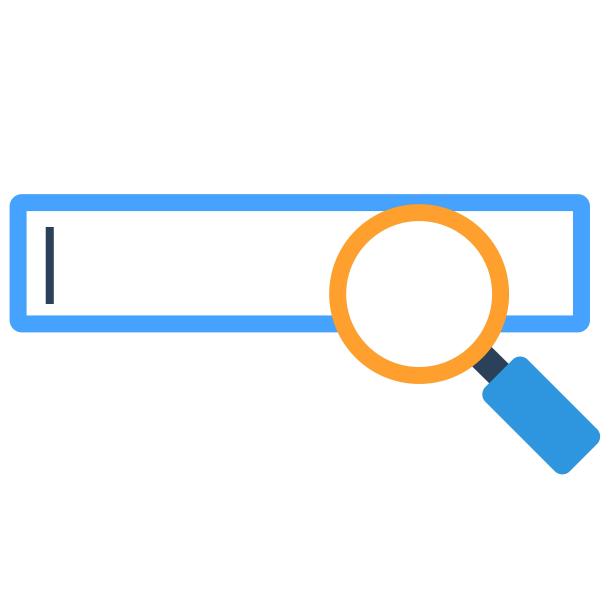 橙色蓝色搜索栏引擎栏探究放大镜图片下载