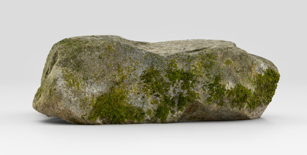 真实和详细的高分辨率岩石模型与苔藓表面上的白色背景，3d渲染图片下载