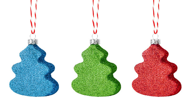 三件圣诞树形状的圣诞装饰品图片下载