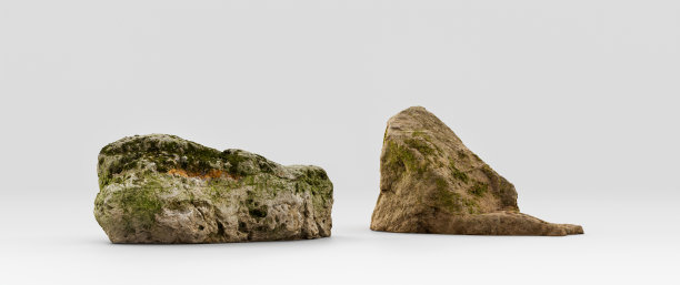 两块孤立的现实岩石在白色背景，3d渲染图片下载