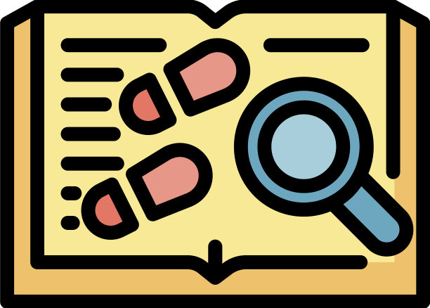 书的脚印和放大镜图标彩色大纲图片下载