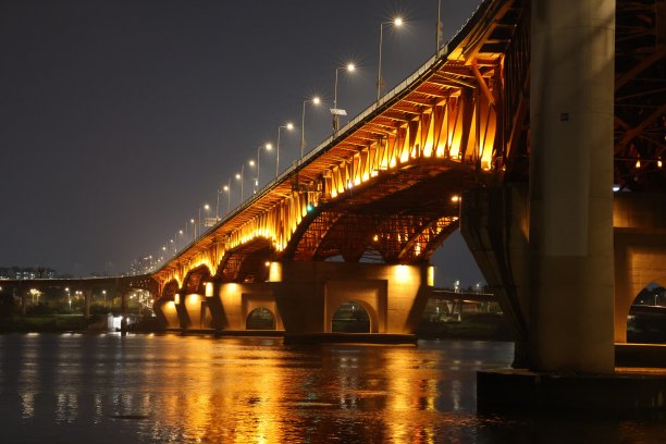 河上大桥的夜景图片下载