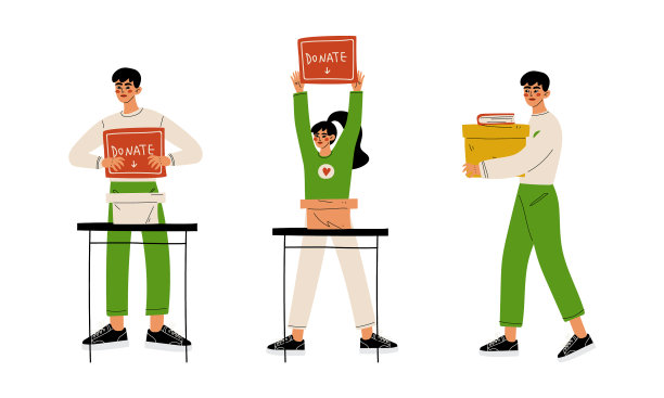 一男一女志愿者贴着标语图片下载