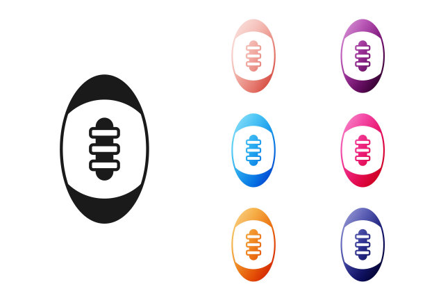 黑人美式足球图标孤立在白色背景。橄榄球图标。团队运动游戏的象征。设置图标丰富多彩。向量图片下载