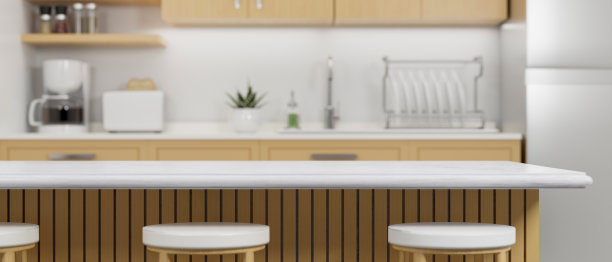 木制豪华厨房与凳子和厨房岛蒙太奇超过现代家具厨房图片下载