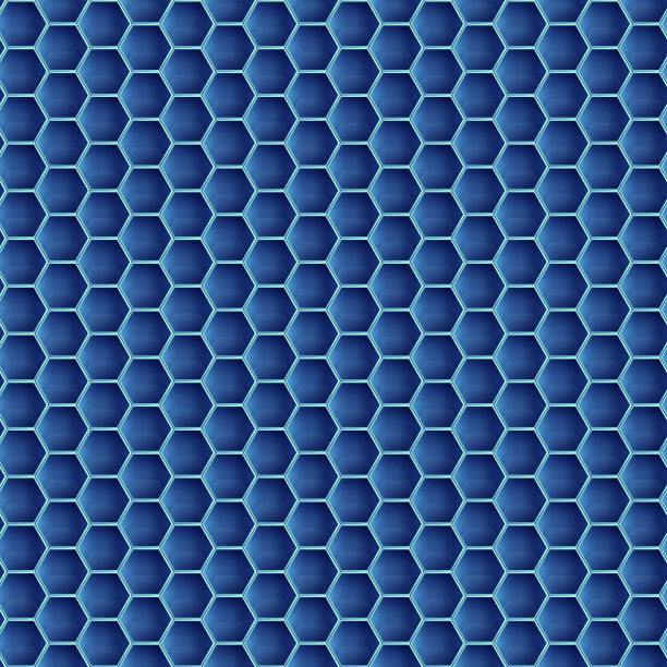 无缝模式的蓝色六边形瓷砖3D渲染插图图片下载