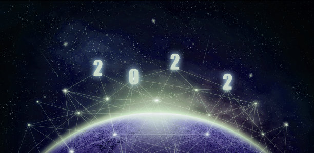 2022年，行星上方宇宙天空的数字。新年的概念。新2022年。3 d演示。图片下载