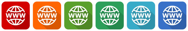 网页，www和互联网图标集，平面设计矢量插图在6个颜色的选择为网页设计和移动应用程序图片下载
