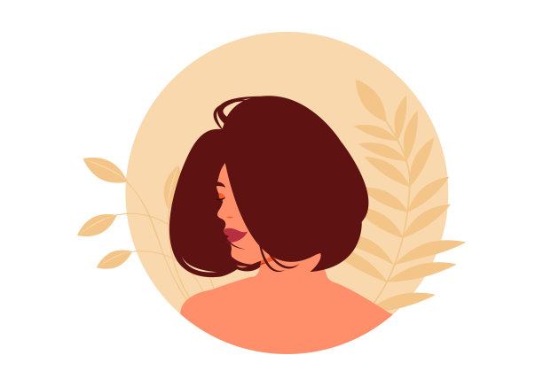 一个美丽的女人或女孩的侧面肖像，长及肩膀，浓密的头发和波波头图片下载