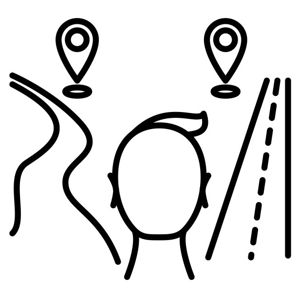 一个人选择一种旅行方式——乡村道路或高速公路。一个男人的头，路上的标记。矢量图标，轮廓，孤立。图片下载