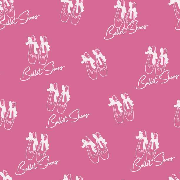 粉红色可爱芭蕾舞鞋矢量图形线艺术无缝模式图片下载