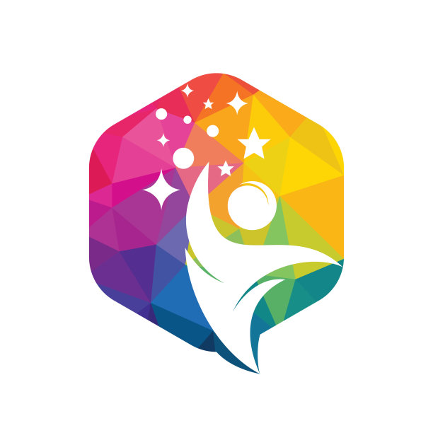 成功人类矢量标志设计。人类抽象图标与星形符号。图片下载