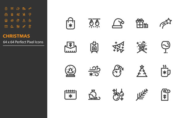 一套圣诞线图标，新年，假期，冬天图片下载