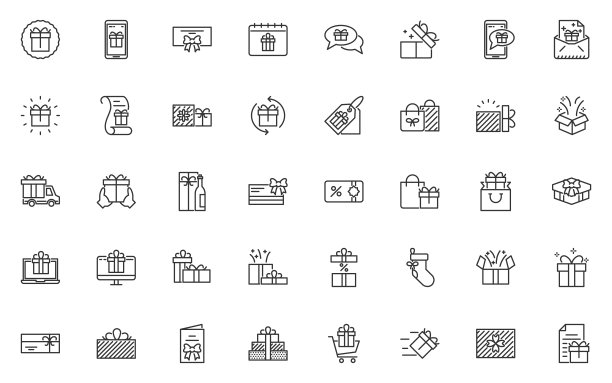 套礼品盒线图标，礼物，生日礼物图片下载