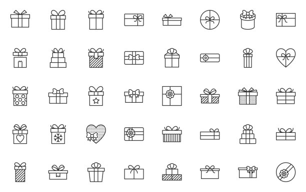 套礼品盒线图标，礼物，生日礼物图片下载