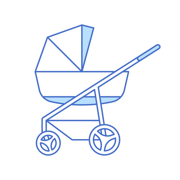 新生儿婴儿车蓝色细线图标。婴儿护理配件。婴儿车简单的最小设计孤立在白色背景。现代托儿户外步行儿童马车轮廓矢量插图。图片下载