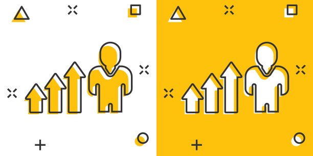 人们的成长箭头图标在漫画风格。工作策略卡通矢量插图的白色孤立的背景。办公室培训飞溅经营理念。图片下载