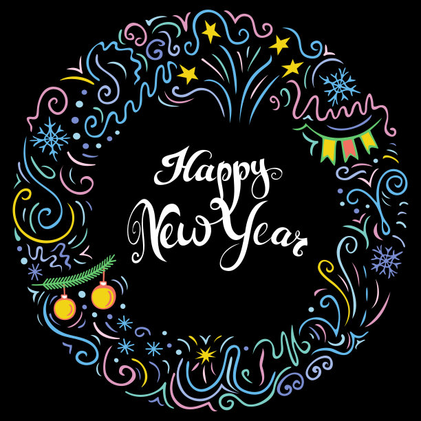 新年快乐卡片与创造性的印刷。图片下载