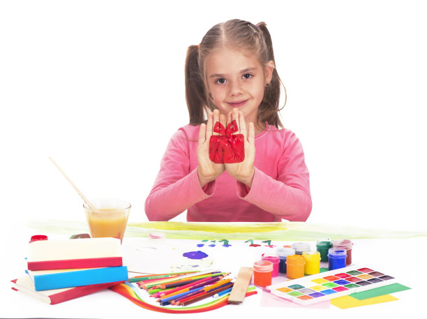 梦幻般的女孩用铅笔，女孩用礼物画盒子图片下载