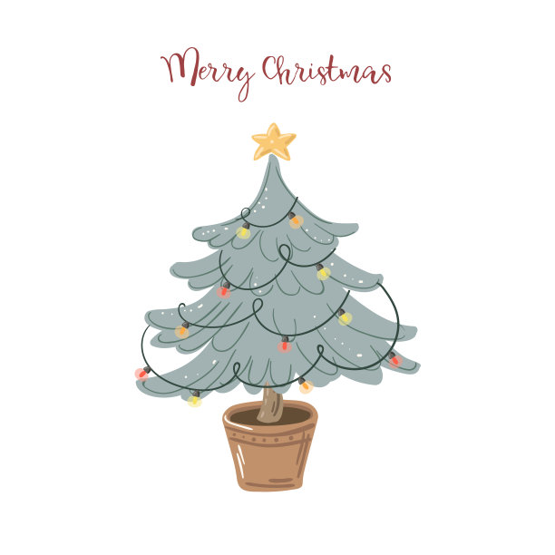 棕色花盆里的圣诞树。图片下载