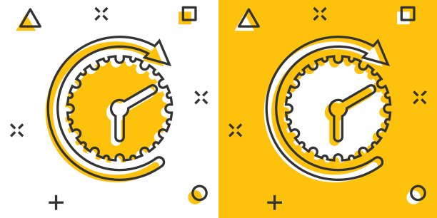 时钟图标在漫画风格。在白色孤立的背景上观看卡通矢量插图。定时器飞溅效果的经营理念。图片下载