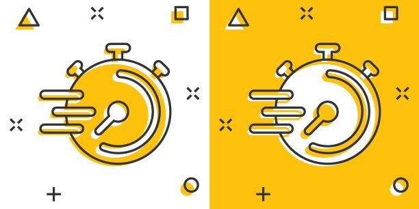 时钟图标在漫画风格。在白色孤立的背景上观看卡通矢量插图。定时器飞溅效果的经营理念。图片下载