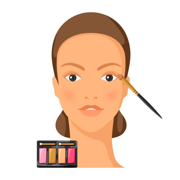 在脸上涂眼影的过程。画着漂亮女人的插图。图片下载