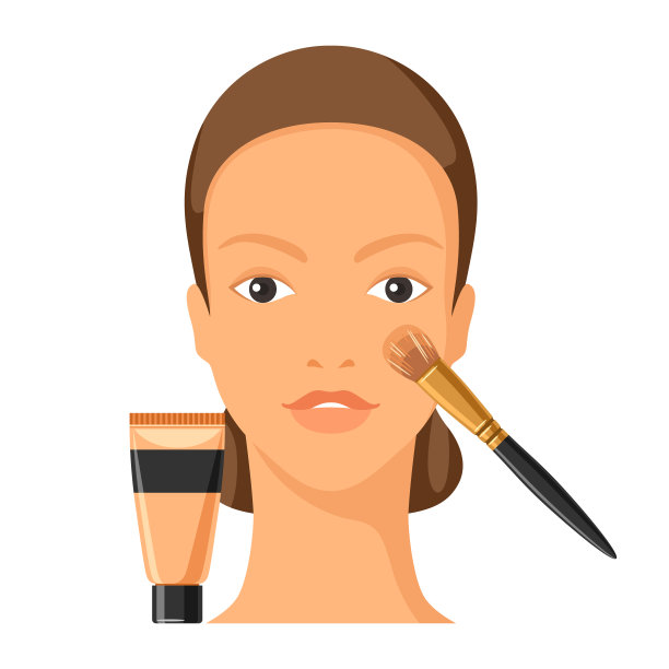 面涂粉底的过程。画着漂亮女人的插图。图片下载