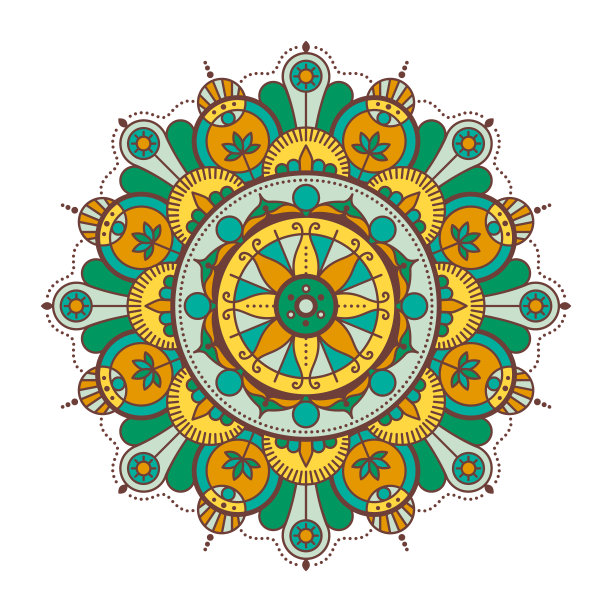 彩色装饰曼荼罗在白色的背景图片下载