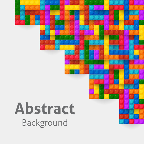 彩色玩具砖画框与白色背景。塑料零件文本模板。矢量图图片下载