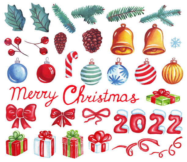 圣诞节。水彩illusnration。手绘图片下载