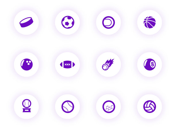 运动球紫色矢量图标上的圆形按钮与紫色阴影。运动球图标设置网页，移动应用程序，UI设计和打印图片下载