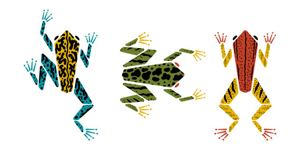 毒镖青蛙向量集。卡通几何风格图片下载