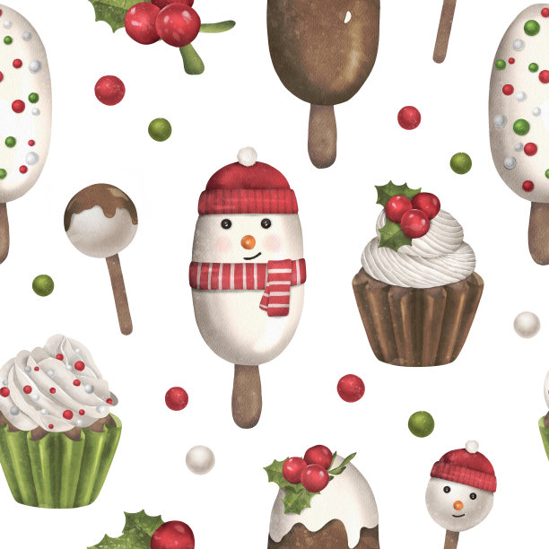 圣诞节和新年水彩无缝模式图片下载