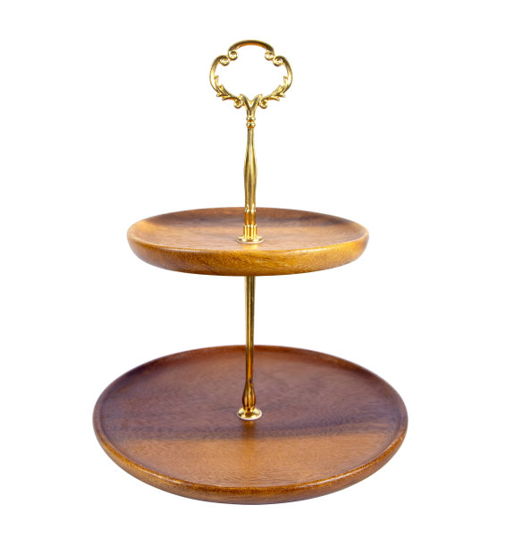 两层木板或盘子隔离在白色背景上。两个木架盘甜点为下午茶时间隔离图片下载