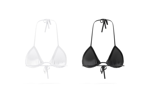 空白的黑白女子比基尼胸衣模型，背面的观点图片下载