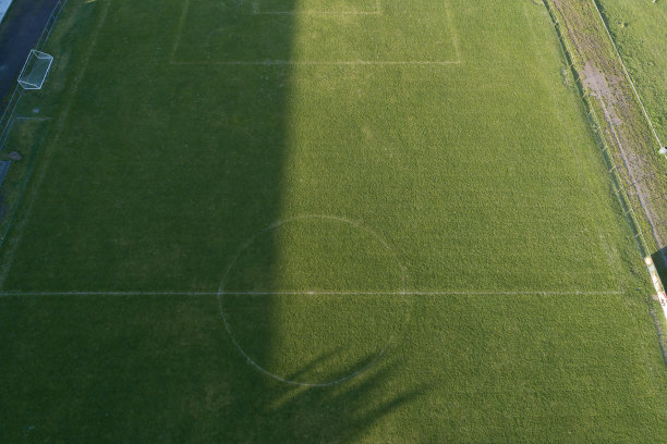 一个天然草地足球场中心的无人机视图图片下载