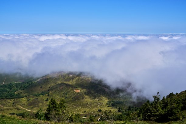 从圆顶到蓬松云彩下羊群的牧场图片下载