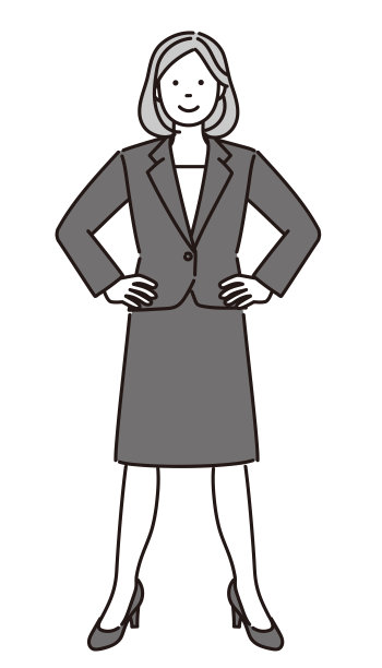 一个高大的女商人的黑白全身插图。图片下载