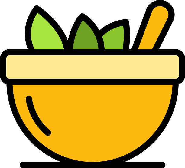 碗与桉树叶图标颜色轮廓图片下载