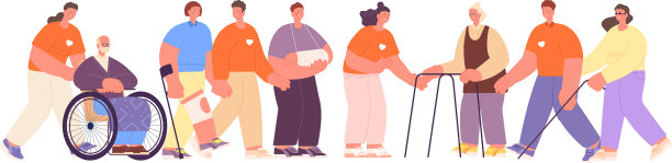 志愿者关心残疾人中各种各样的人图片下载