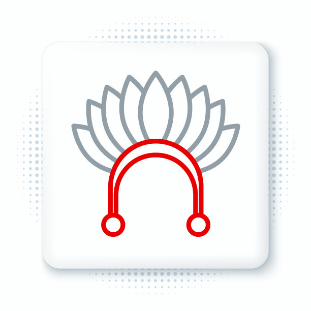 线印度头饰与羽毛图标孤立图片下载