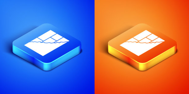 等距砖图标孤立在蓝色和橙色图片下载
