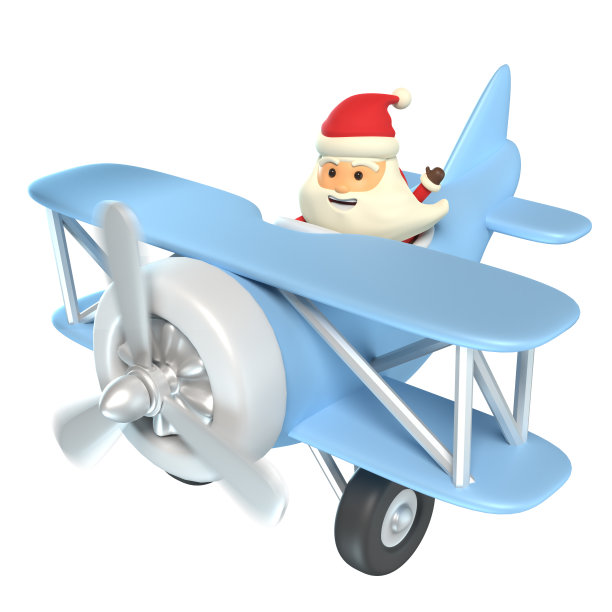圣诞老人在飞机上为圣诞节准备白色礼物图片下载