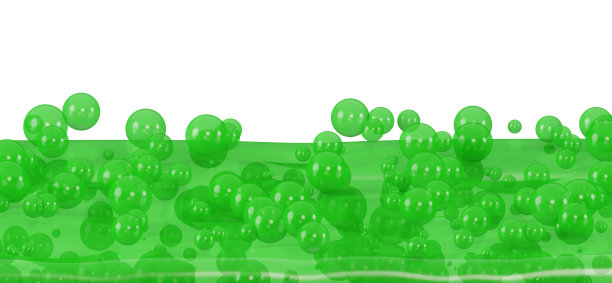 绿色气泡液体，3d渲染。带有气泡的绿色有毒液体，隔离在白色背景上。万圣节旗帜，3d插图图片下载