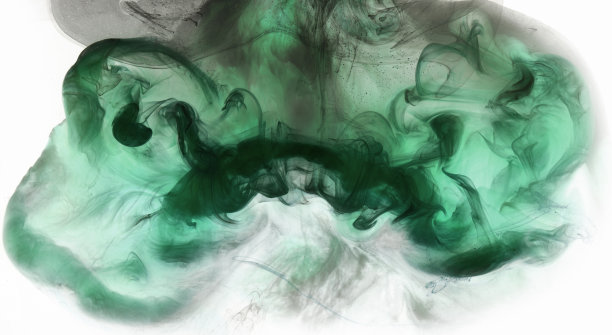 绿色烟雾云水下背景。抽象的漩涡海，鲜亮的翡翠色绸缎。概念水烟，香水，芳香墙纸图片下载